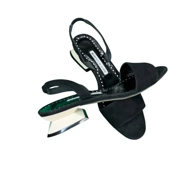 Manolo Blahnik Paclessa Black Suede Slingback Sandals Size 6 NWT